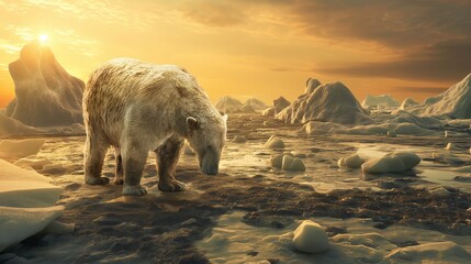 Last Survivor: A Polar Bear's Solitary Stance in a Melting Arctic Landscape