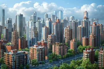 Fototapeta premium A cityscape of a large urban area with many residential buildings and skyscrapers.