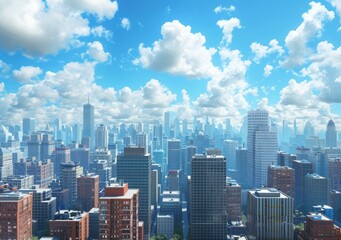 Cityscape with skyscrapers and blue sky