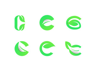 Abstract letter C with Leaf natural logo design.
