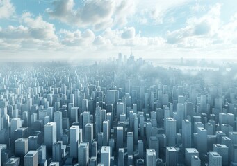 A Metropolis with Towering Skyscrapers and a Misty Skyline