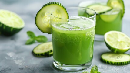 Fototapeta premium Cucumber juice with lime, minimalist and refreshing look
