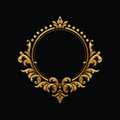 Elegant Circular Classic Decorative Floral Ornamental, golden color