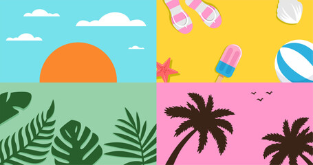 colorful objects on a bright background. summer background illustration.