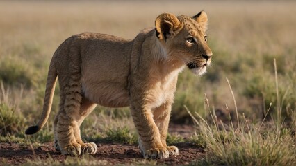 Lion cub in the savannah