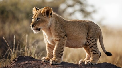 A lion cub in field