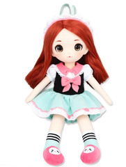 cute girl plush doll stuffed toy isolated transparent background png .png