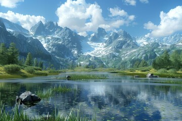Mountains, lake and sky