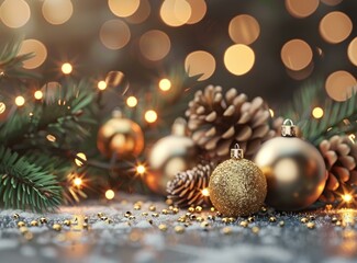 Obraz premium Christmas decorations with ornaments and lights