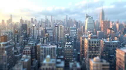 A Miniature Cityscape of Modern Skyscrapers with Sunlight