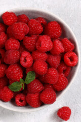 ripe organic berry red raspberry in a bowl