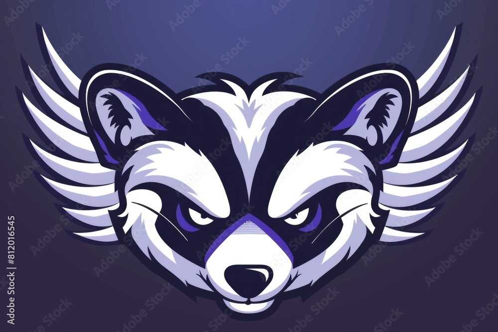 Poster close-up of a raccoon's head with wings, versatile image for various projects