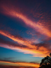 Twilight Majesty, Vibrant Sunset Sky with Wispy Clouds for Texture