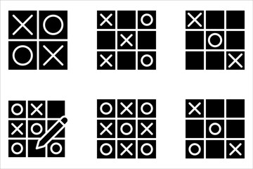Tic tac toe icons set, noughts and crosses game on white background