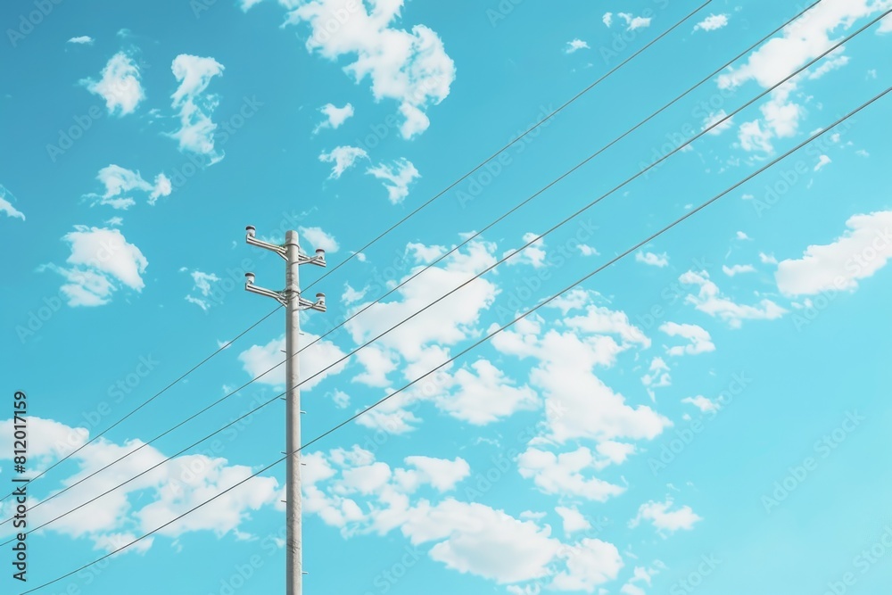 Poster a telephone pole standing tall against a clear sky. suitable for technology or communication concept