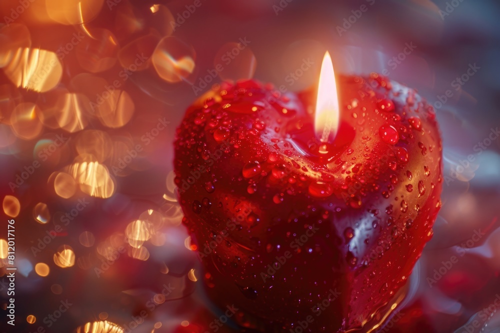 Poster Close-up of a red candle with water droplets, perfect for spa or relaxation concepts