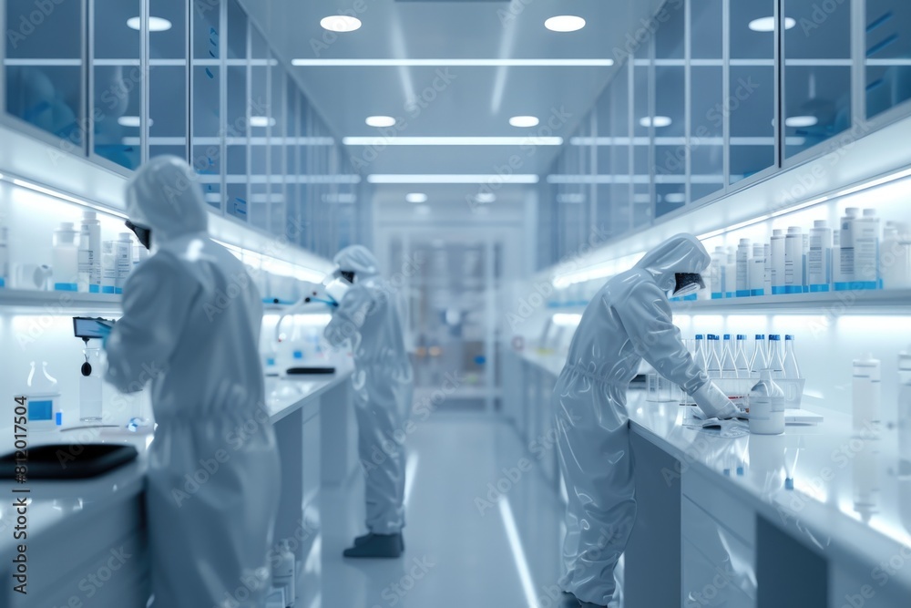 Aufkleber A group of people working together in a laboratory setting. Ideal for science and research concepts