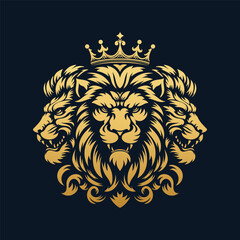 golden three lion kings on black background