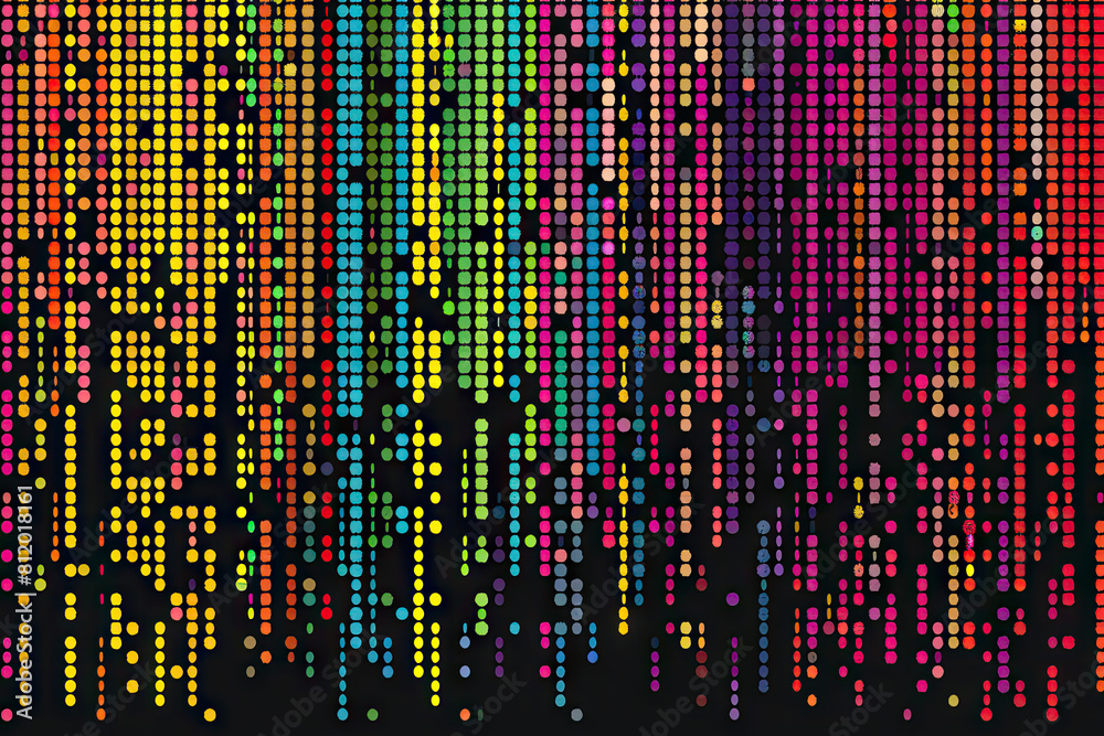 Poster digital pixel or bit patterns symbolizing data and communication