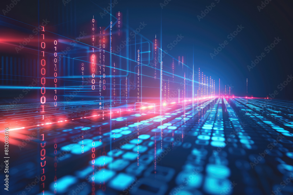Poster digital pixel or bit patterns symbolizing data and communication