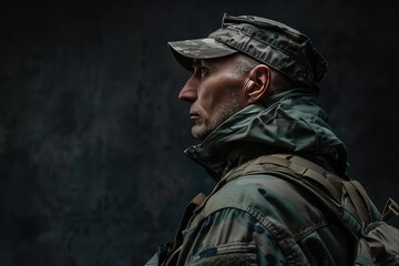 Fototapeta premium modern special forces soldier in camouflage uniform looking sideways