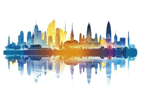 colorful city skyline reflection, abstract art clip art preview
