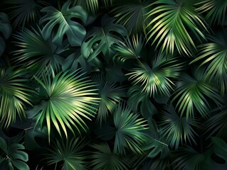 Green tropical leaves and palm tree leaves background 