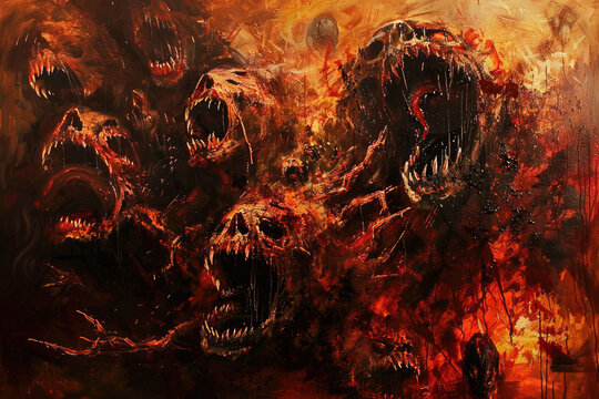 the horror style painting where you see hell and several souls suffering