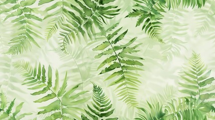 Delicate fern leaves in watercolor, ideal for a peaceful, green background