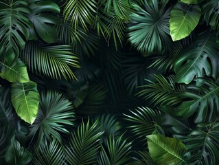 Green tropical leaves and palm tree leaves background 