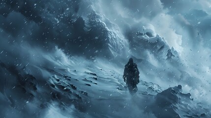 Fierce Winter Blizzard Descends Upon Intrepid Travelers Braving the Treacherous Frozen Wilderness