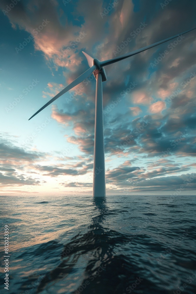 Aufkleber a modern wind turbine standing in the middle of the ocean. suitable for energy and environment conce