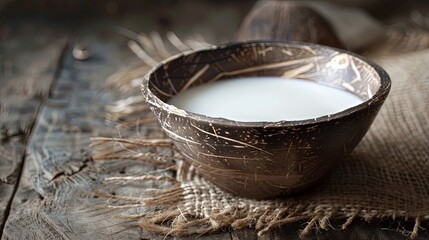 Coconut milk in a decorative bowl ready for culinary creations