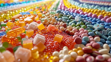 Colorful candy assortment arranged in a playful display
