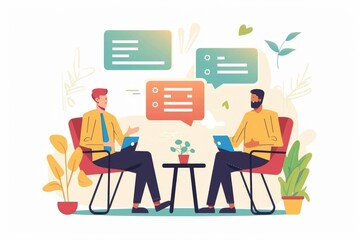 A picture of two individuals working on their laptops at a table. Suitable for business and technology concepts