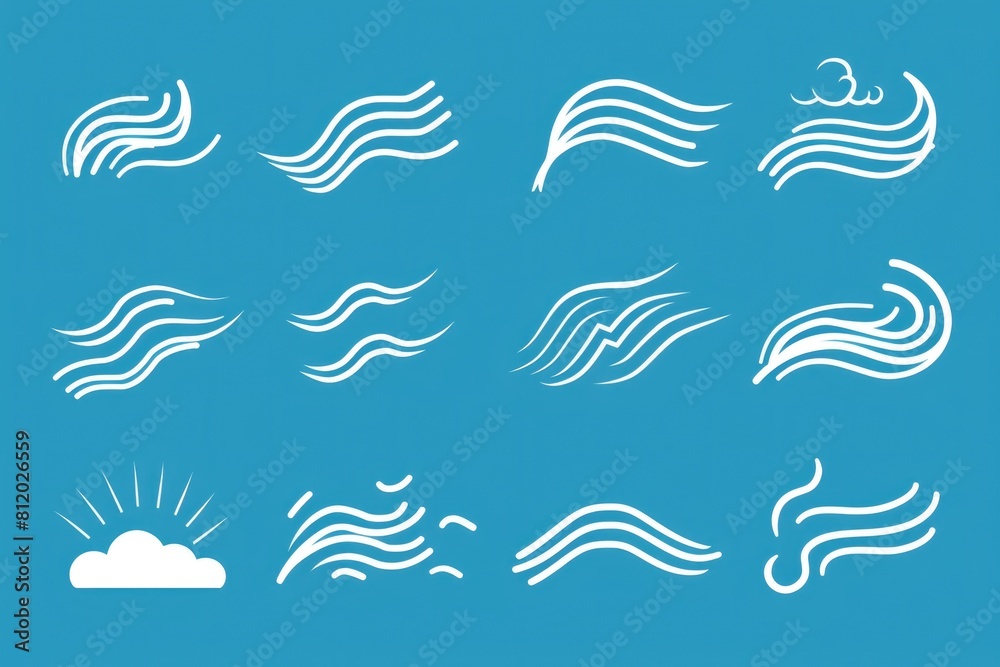 Poster a peaceful scene of a blue sky with white clouds and waves, perfect for background use