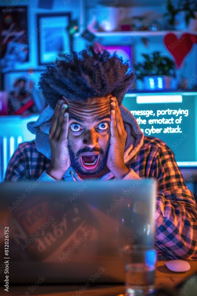 Poster A man sitting in front of a laptop computer. Suitable for technology and remote work concepts