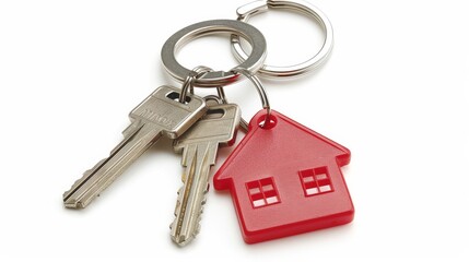 House shaped keychain and keys isolated on white background
