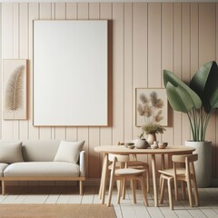 A Room with a template mockup poster empty white and with a couch and table image art realistic card design.