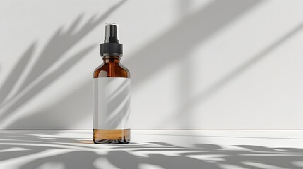 Amber Cosmetic Spray Bottle with Clear Liquid and Blank Label - Studio Product Render