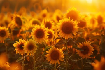 Fototapeta premium A field of sunflowers with a bright yellow color