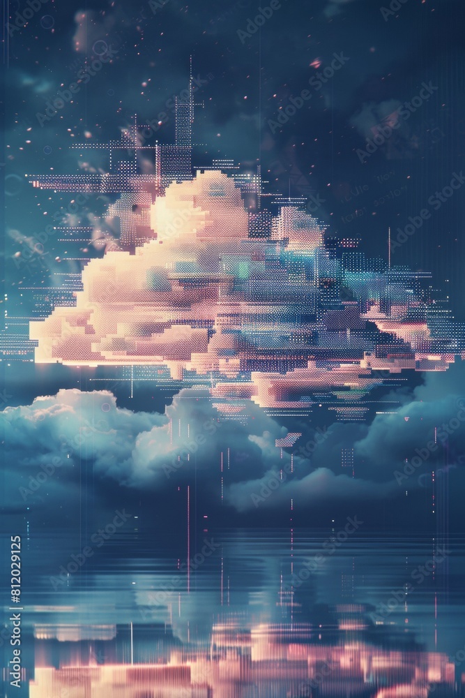 Poster a geometric cloud built from triangular wireframe elements, emphasizing its structured and modular n