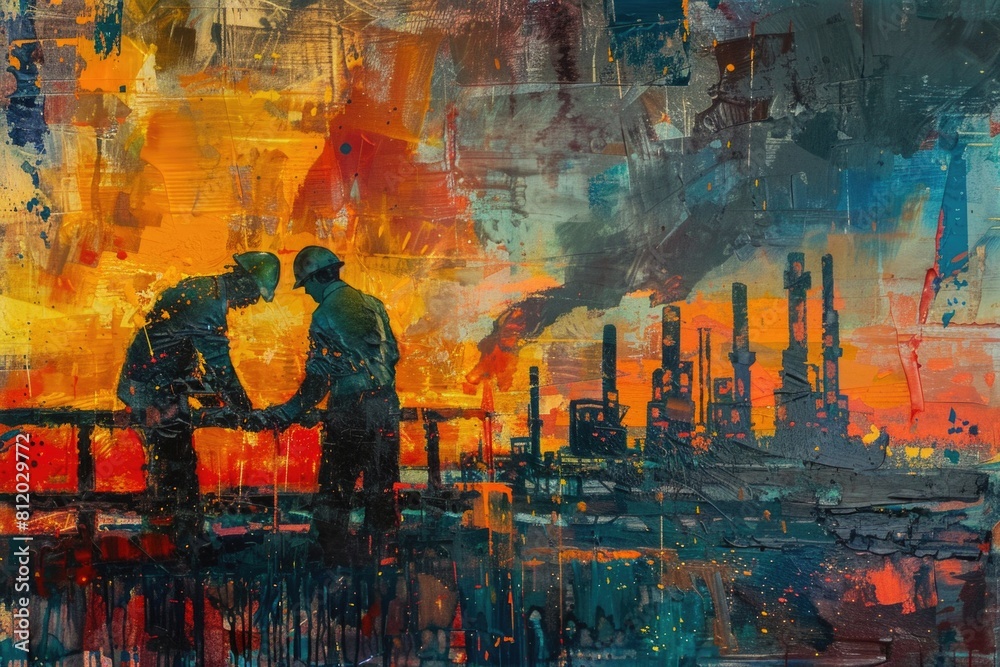 Poster A painting of two individuals standing side by side. Suitable for various projects and concepts