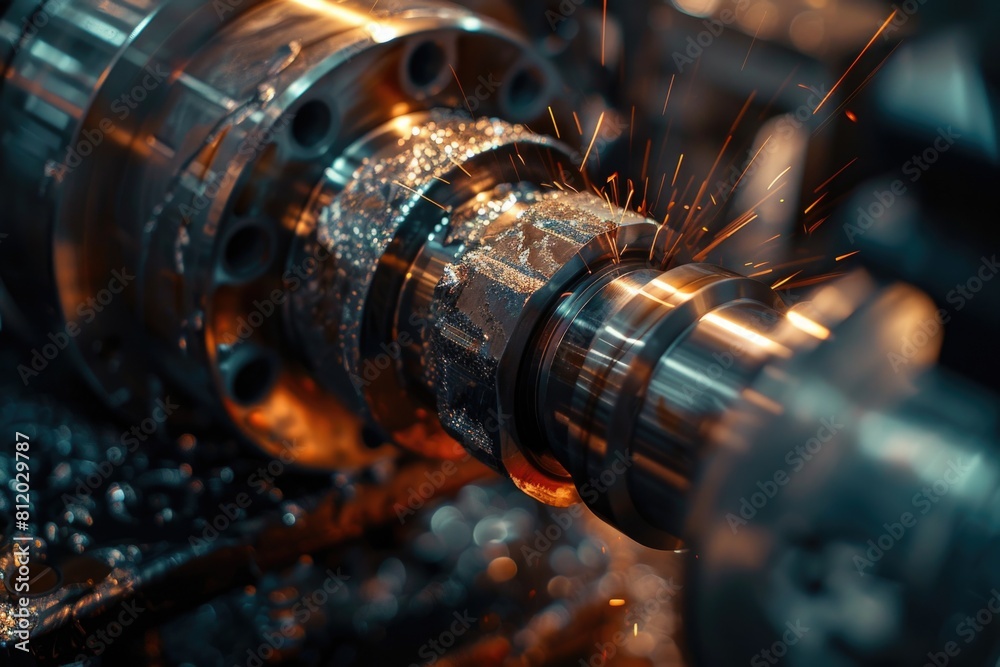 Poster close up of a machine emitting sparks, suitable for industrial concepts