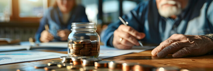 Photo realistic Retirement Planning Seminar concept   A retirement planner explains early retirement planning  saving strategies in a seminar