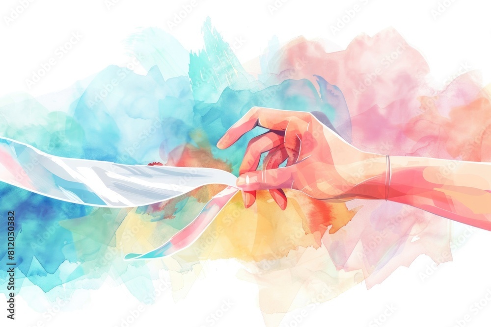 Poster A pair of hands holding a pair of scissors. Suitable for various design projects
