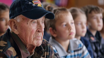 Veterans sharing stories with children at a local school on Veterans Day