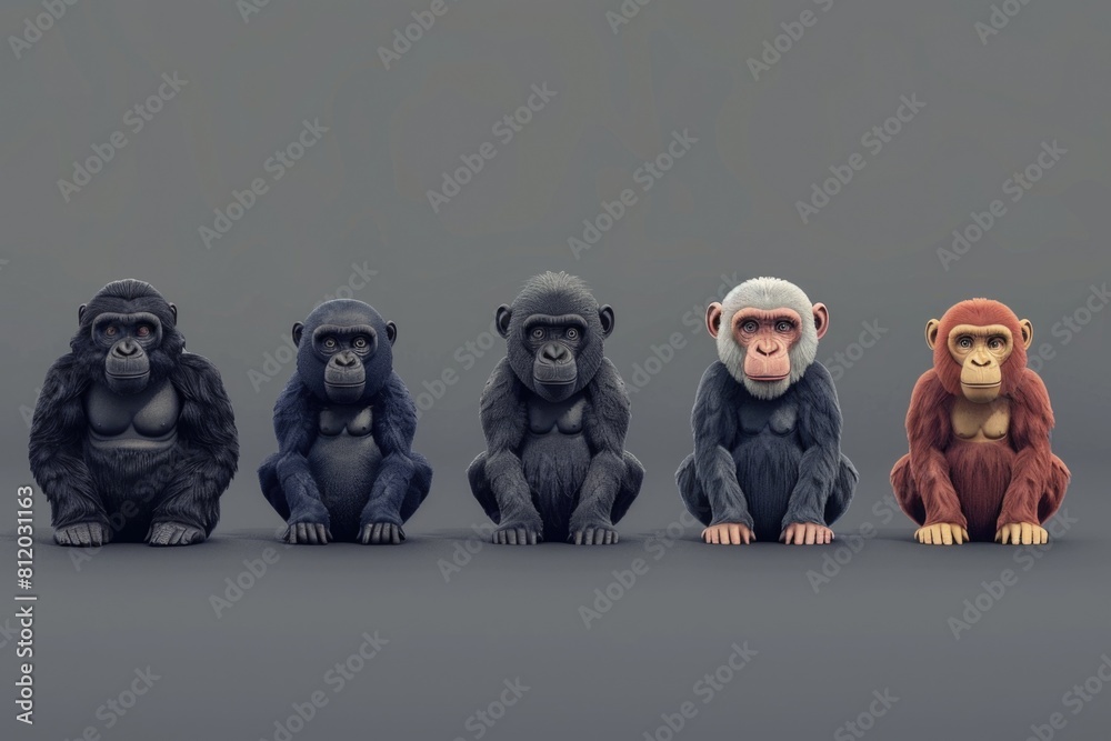 Poster a group of monkeys sitting next to each other. suitable for nature and wildlife themes