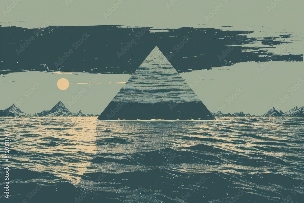 Aufkleber A triangular structure floating in the vast ocean. Suitable for various design projects