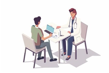 A man and a woman sitting at a table with a laptop. Ideal for business and teamwork concepts